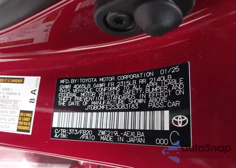 2025 Toyota Corolla Hybrid Le from USA, damaged, VIN JTDBCMFE2S3083183